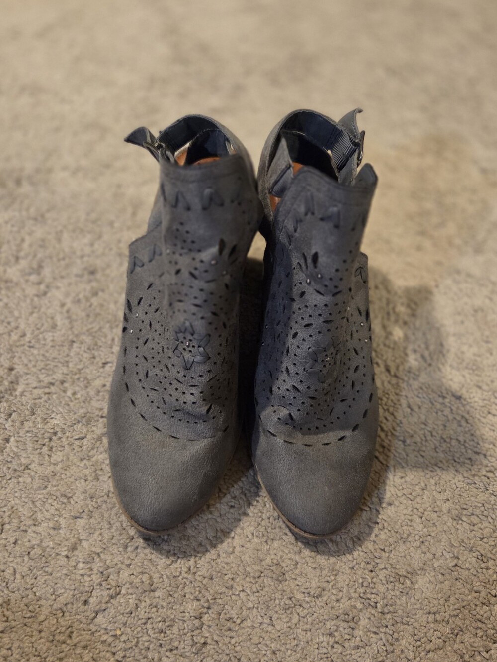 Francesca's Collections Gray Laser-Cut Ankle Booties